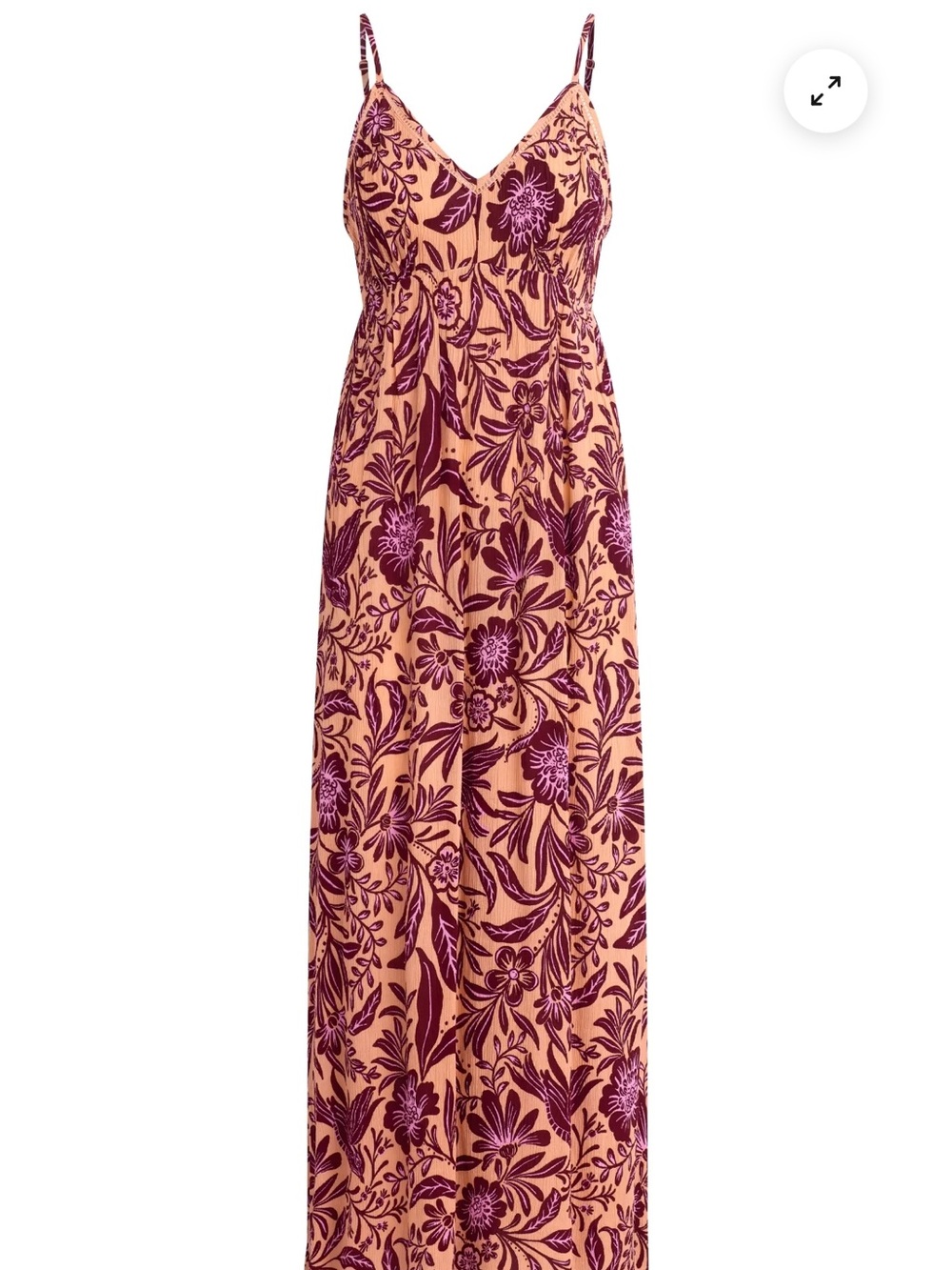 Patrons of Peace Peach Maxi Dress with Plum Floral Print